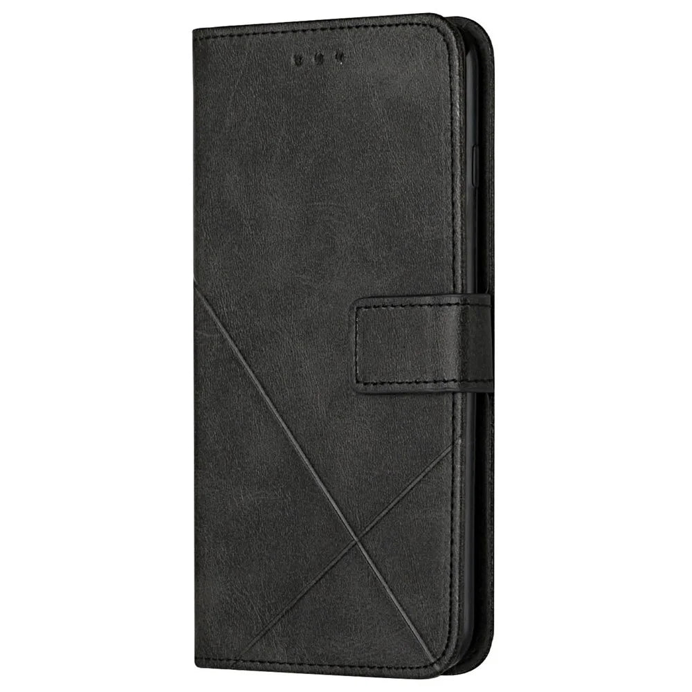 For Samsung Galaxy A53 5G Solid Color Imprinting Lines Stand Wallet PU Leather Cover Folio Flip Phone Case - Black - 2