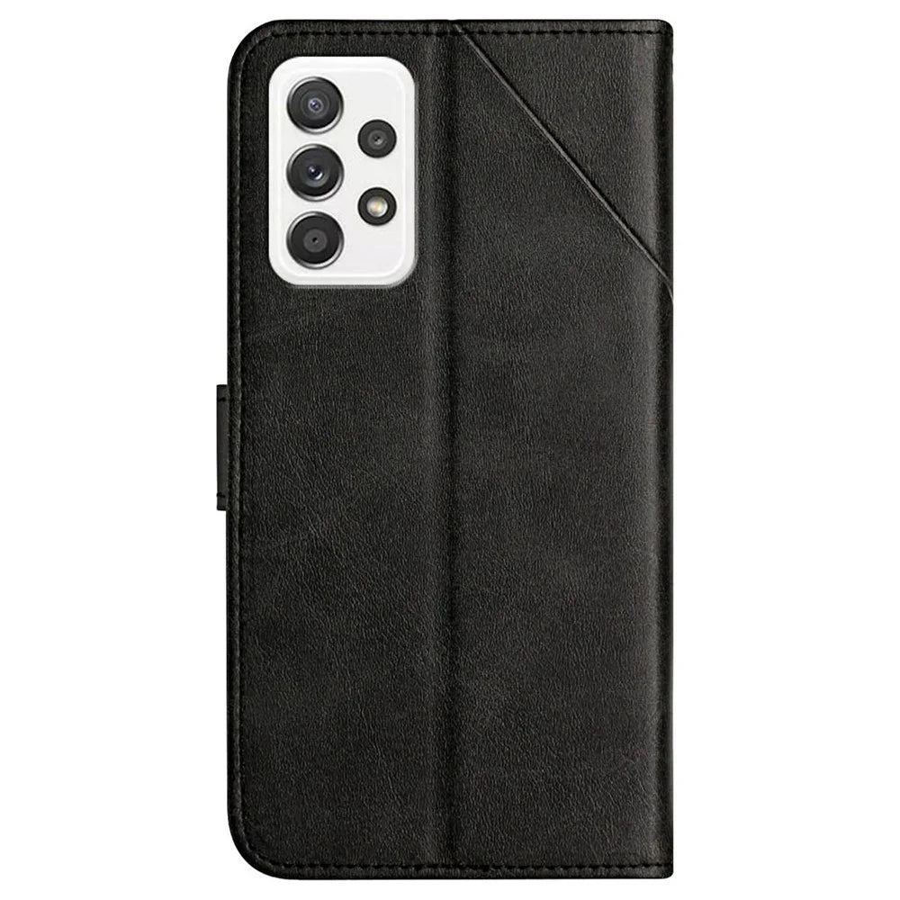 For Samsung Galaxy A53 5G Solid Color Imprinting Lines Stand Wallet PU Leather Cover Folio Flip Phone Case - Black - 3