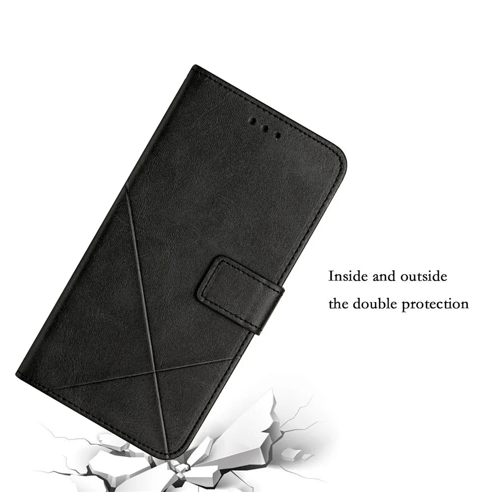 For Samsung Galaxy A53 5G Solid Color Imprinting Lines Stand Wallet PU Leather Cover Folio Flip Phone Case - Black - 7