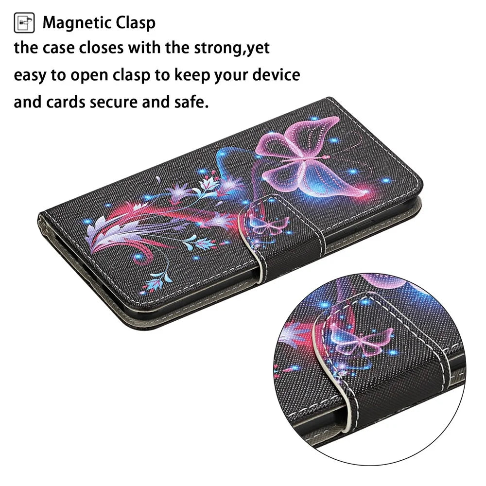 For Samsung Galaxy A33 5G Cross Texture PU Leather Folio Flip Stand Cover Pattern Printing Wallet Case with Strap - Fluorescent Butterflies - 6