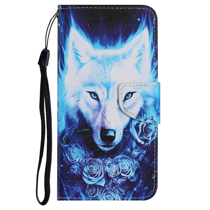 Pattern Printing Cross Texture Leather Wallet Cover Stand Magnetic Flip Case with Strap for Samsung Galaxy A33 5G -  Rose and Wolf - 2