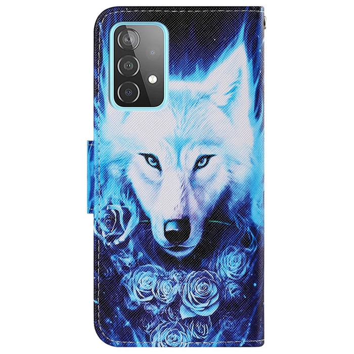 Pattern Printing Cross Texture Leather Wallet Cover Stand Magnetic Flip Case with Strap for Samsung Galaxy A33 5G -  Rose and Wolf - 3