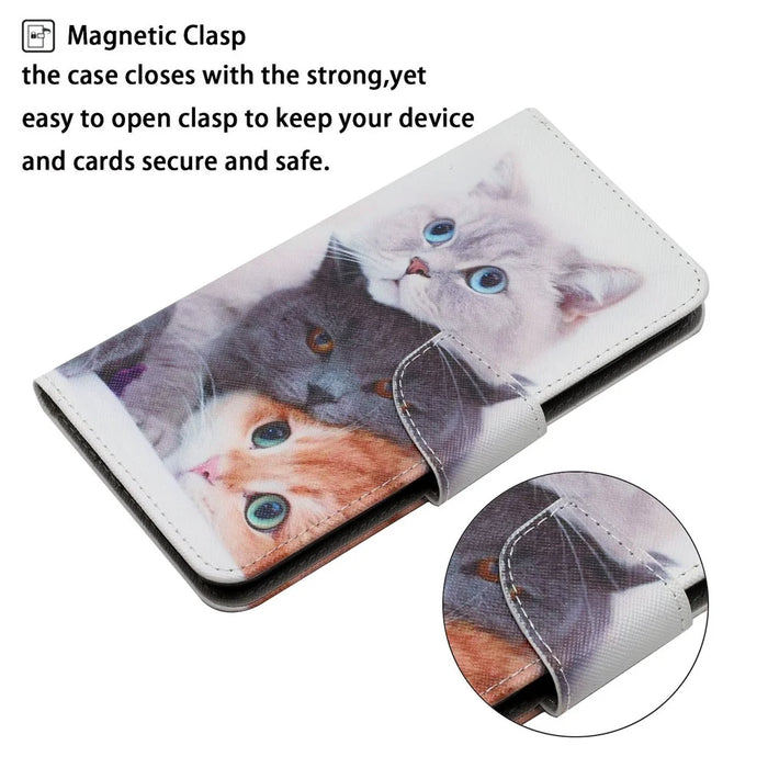 Cross Texture PU Leather Wallet Case Pattern Printing Stand Magnetic Flip Cover with Strap for Samsung Galaxy A33 5G - Three Cats - 6