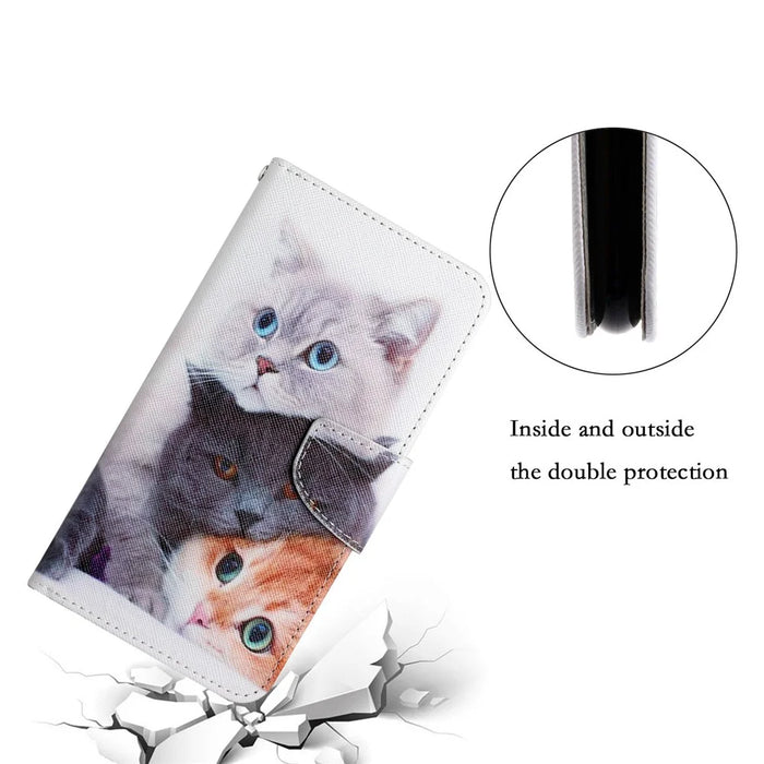 Cross Texture PU Leather Wallet Case Pattern Printing Stand Magnetic Flip Cover with Strap for Samsung Galaxy A33 5G - Three Cats - 7