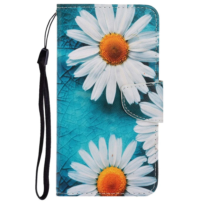 Pattern Printing PU Leather Wallet Case Cross Texture Stand Flip Cover with Strap for Samsung Galaxy A33 5G - Daisies - 2