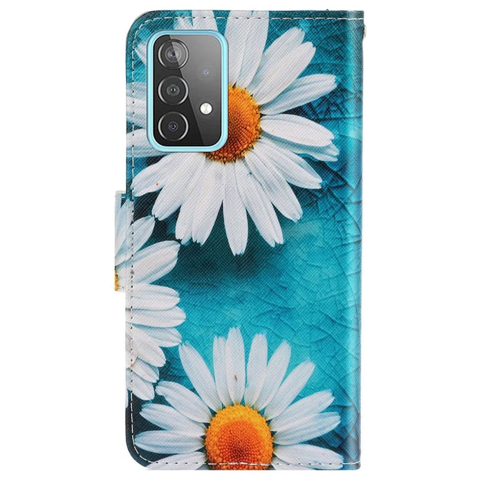 Pattern Printing PU Leather Wallet Case Cross Texture Stand Flip Cover with Strap for Samsung Galaxy A33 5G - Daisies - 3