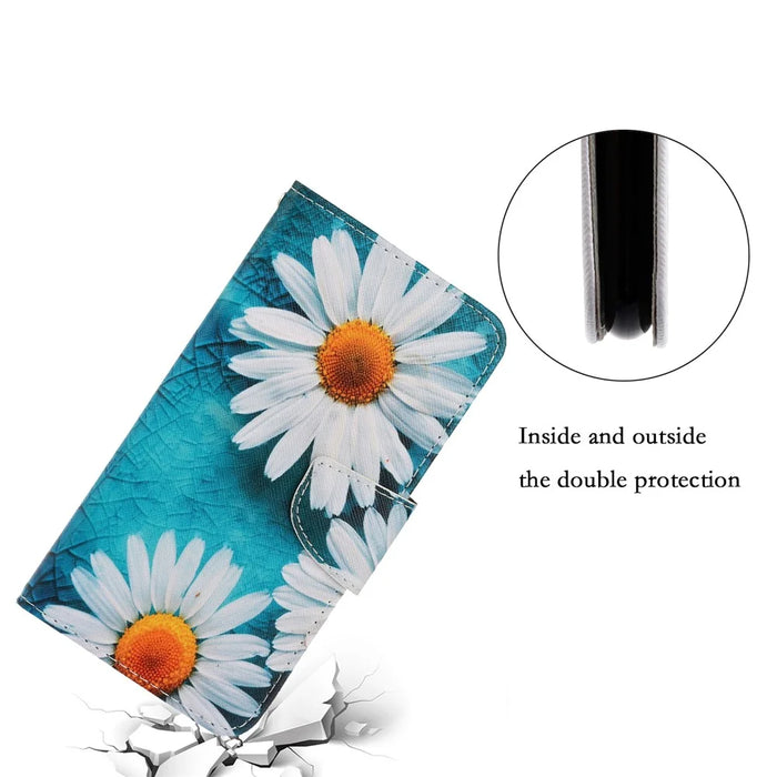 Pattern Printing PU Leather Wallet Case Cross Texture Stand Flip Cover with Strap for Samsung Galaxy A33 5G - Daisies - 7