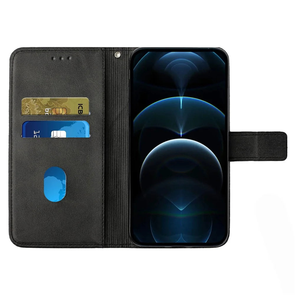 For Samsung Galaxy A33 5G Imprinting Lines PU Leather Stand Wallet Phone Case Full Protection Cover - Black - 5