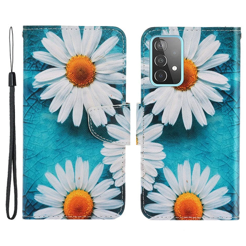 PU Leather + TPU Phone Case Pattern Printing Stand Wallet Protective Shell with Strap for Samsung Galaxy A53 5G - Chrysanthemum - 1