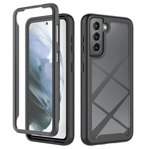 PC+TPU Hybrid Phone Case Anti-Collision with Anti-Wear PET Screen Protector for Samsung Galaxy S21 Fan Edition/S21 FE 5G - Black - 1