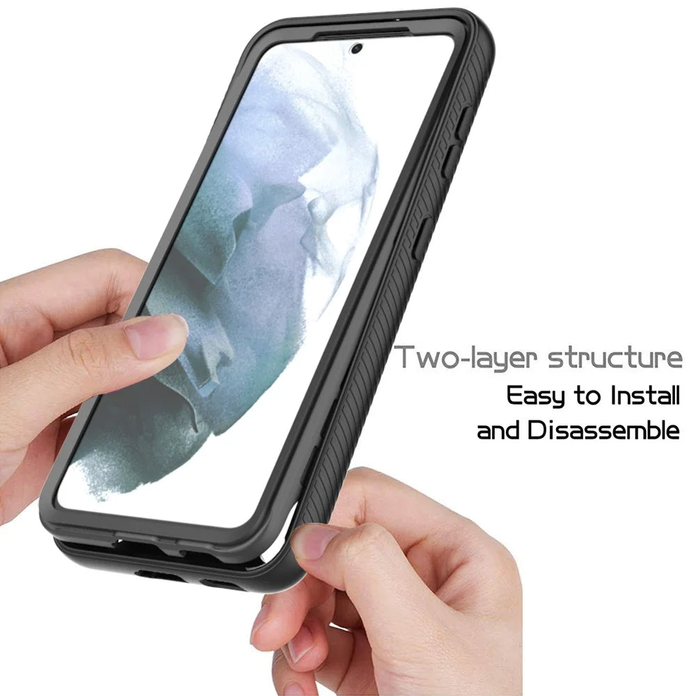 PC+TPU Hybrid Phone Case Anti-Collision with Anti-Wear PET Screen Protector for Samsung Galaxy S21 Fan Edition/S21 FE 5G - Black - 2
