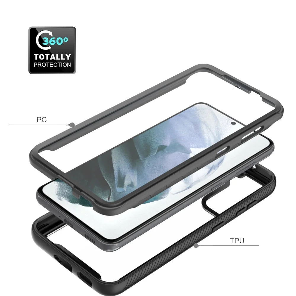 PC+TPU Hybrid Phone Case Anti-Collision with Anti-Wear PET Screen Protector for Samsung Galaxy S21 Fan Edition/S21 FE 5G - Black - 3