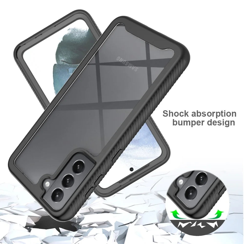 PC+TPU Hybrid Phone Case Anti-Collision with Anti-Wear PET Screen Protector for Samsung Galaxy S21 Fan Edition/S21 FE 5G - Black - 4