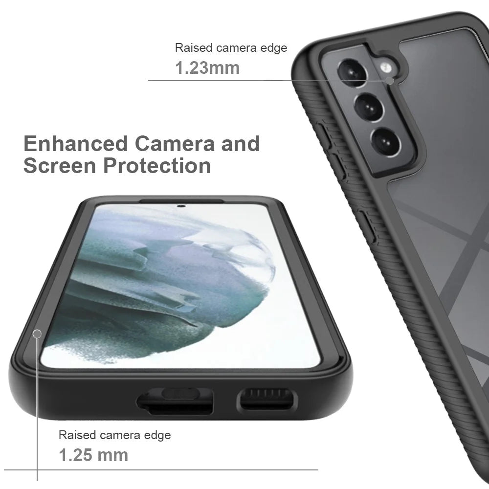 PC+TPU Hybrid Phone Case Anti-Collision with Anti-Wear PET Screen Protector for Samsung Galaxy S21 Fan Edition/S21 FE 5G - Black - 5