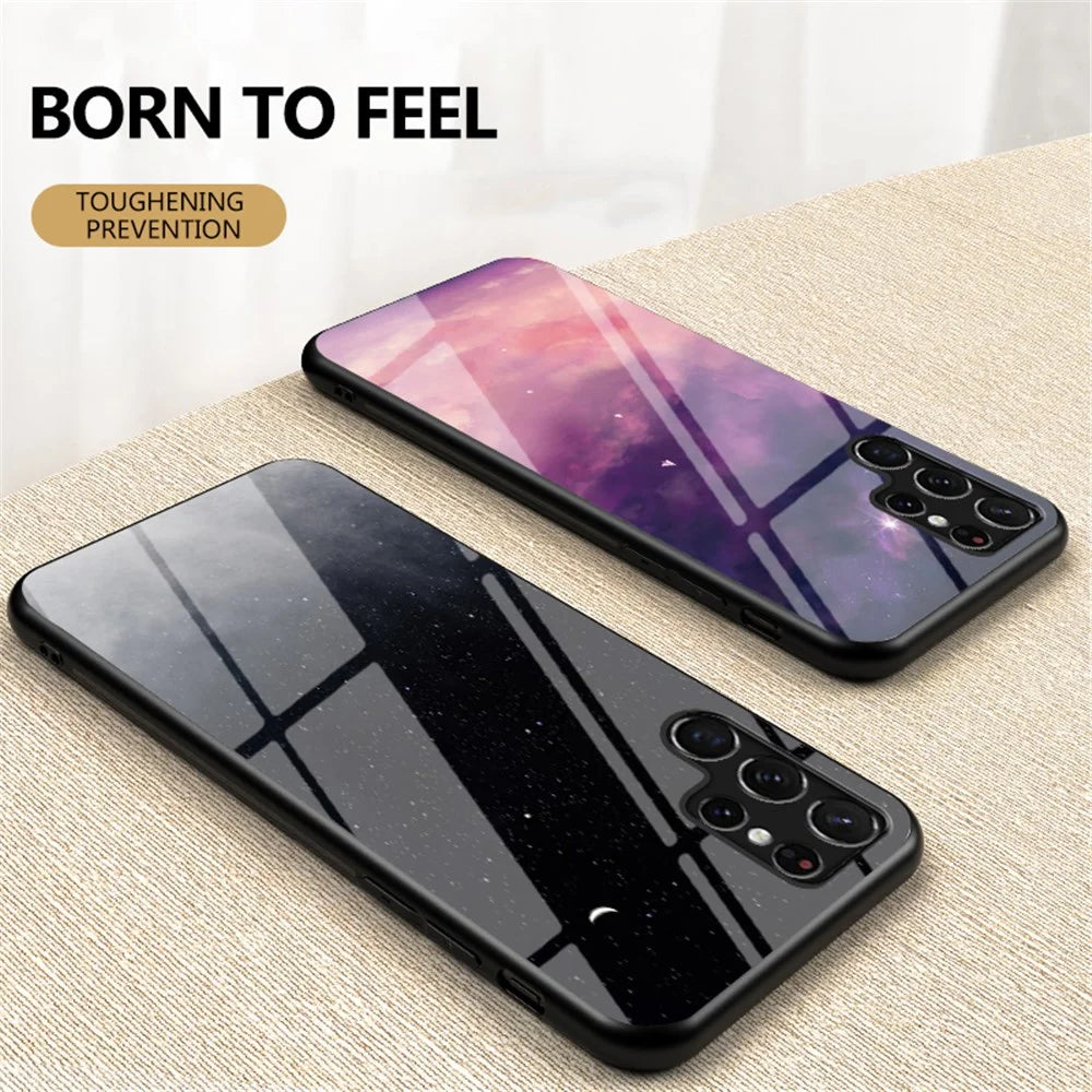 Starry Sky Pattern Tempered Glass + TPU + PC Anti-drop Hybrid Phone Case for Samsung Galaxy S22 Ultra 5G - Dream Starry Sky - 2