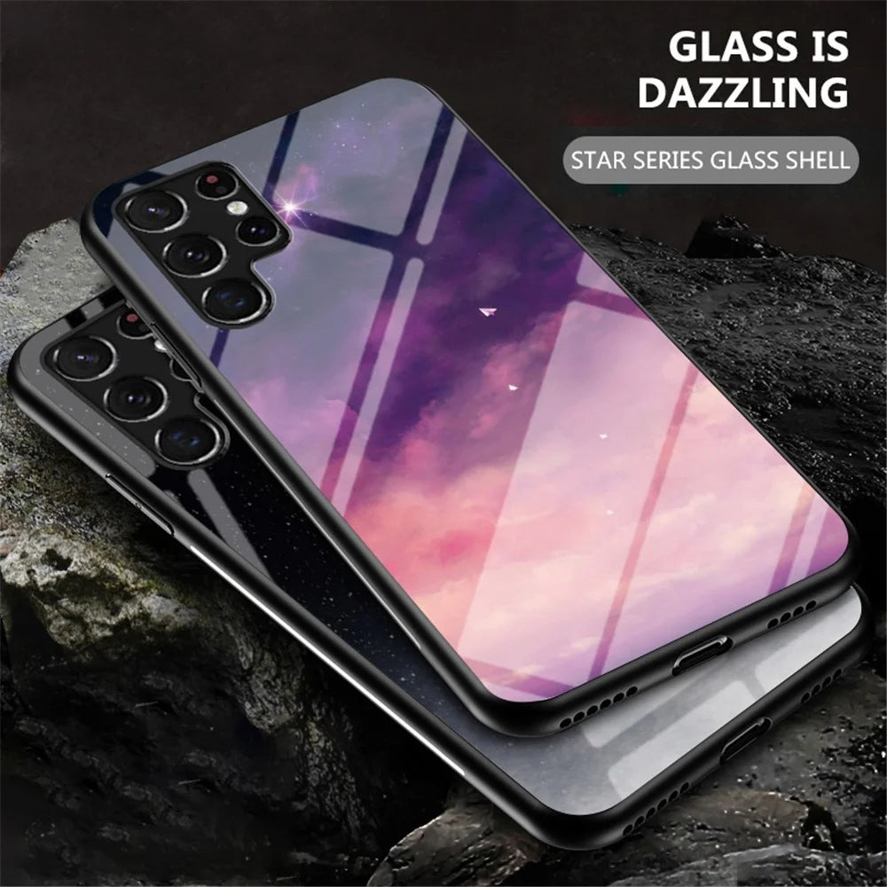 Starry Sky Pattern Tempered Glass + TPU + PC Anti-drop Hybrid Phone Case for Samsung Galaxy S22 Ultra 5G - Dream Starry Sky - 3