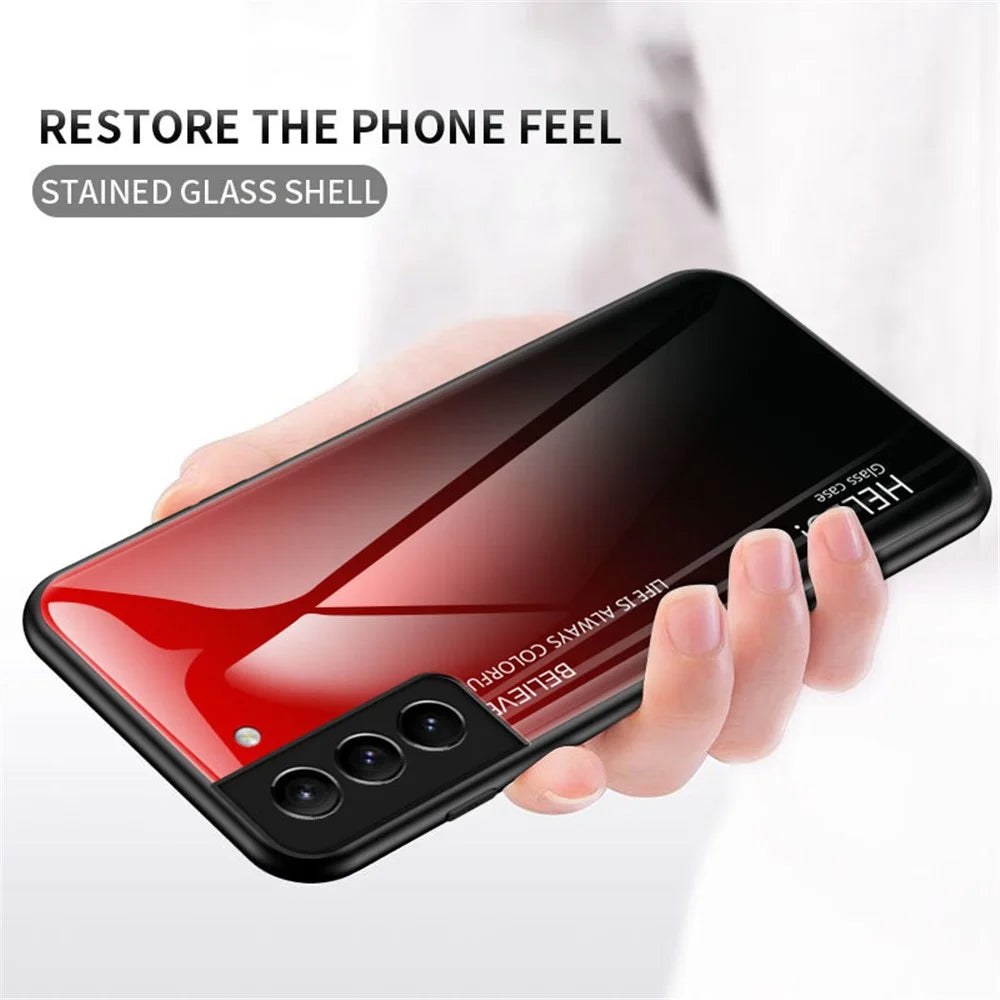 Gradient Color Tempered Glass Shockproof Hybrid Cover Phone Case for Samsung Galaxy S22 5G - Black - 2