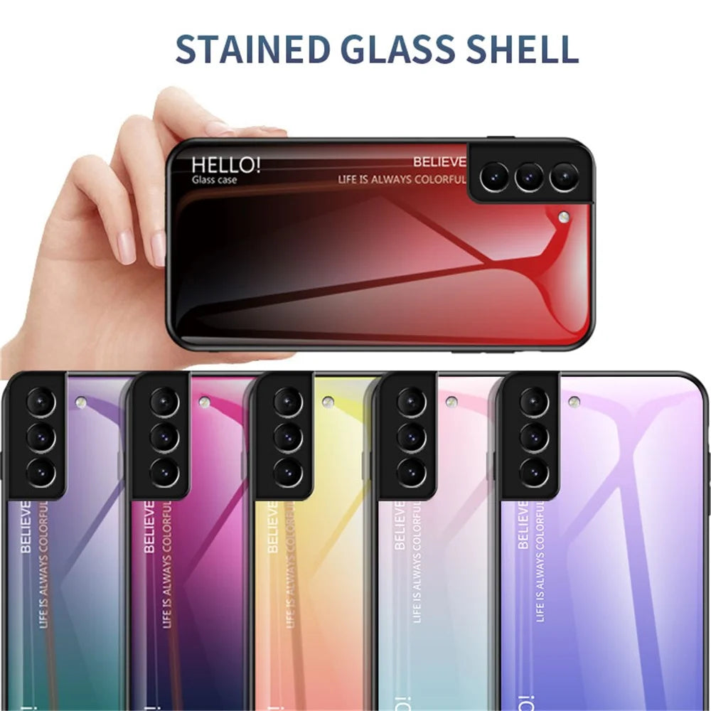 Gradient Color Tempered Glass Shockproof Hybrid Cover Phone Case for Samsung Galaxy S22 5G - Black - 3