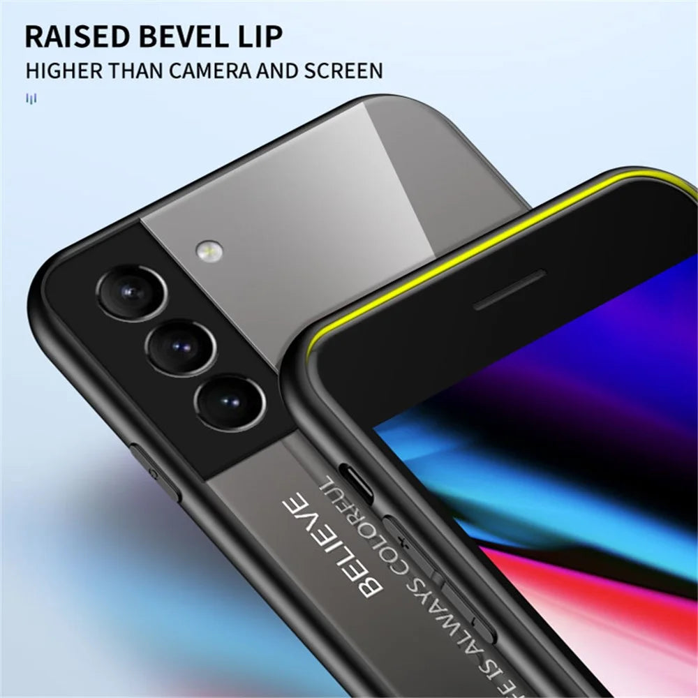 Gradient Color Tempered Glass Shockproof Hybrid Cover Phone Case for Samsung Galaxy S22 5G - Black - 5