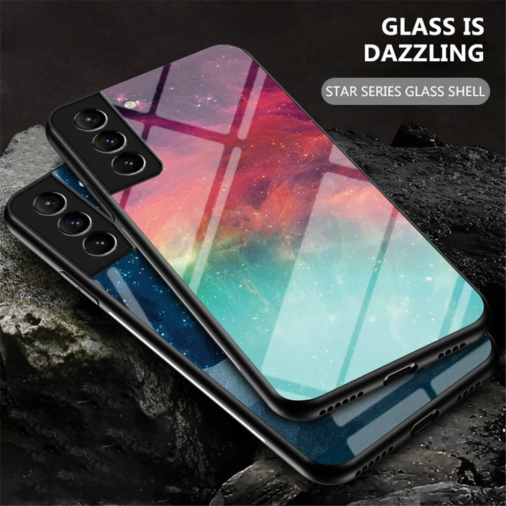 Starry Sky Style Anti-scratch Tempered Glass + TPU + PC Phone Case Hybrid Cover for Samsung Galaxy S22 5G - Color Starry Sky - 2