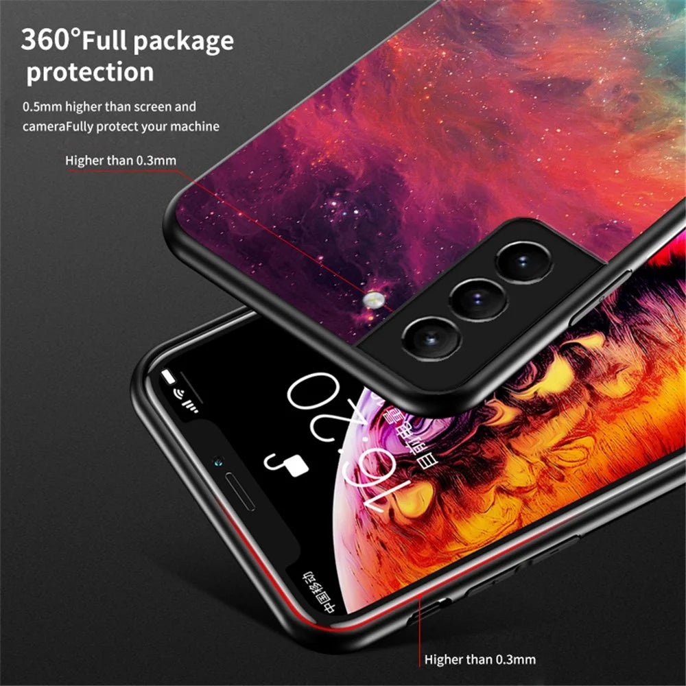 Starry Sky Style Anti-scratch Tempered Glass + TPU + PC Phone Case Hybrid Cover for Samsung Galaxy S22 5G - Color Starry Sky - 5