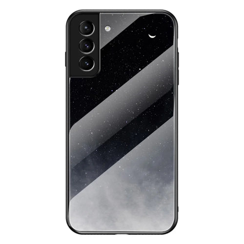 Tempered Glass + PC Back Panel + TPU Bumper Hybrid Phone Case Starry Sky Protective Cover for Samsung Galaxy S22+ 5G - Starry Crescent Moon - 1