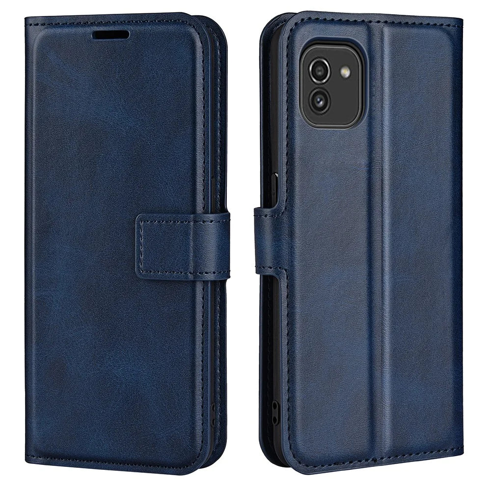 For Samsung Galaxy A03 (164.2mm) Magnetic Clasp Wallet Stand Leather Case Folio Flip Phone Cover - Blue - 1