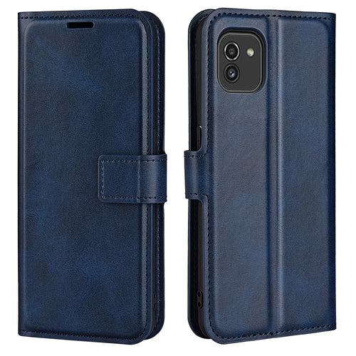 For Samsung Galaxy A03 (164.2mm) Magnetic Clasp Wallet Stand Leather Case Folio Flip Phone Cover - Blue - 1