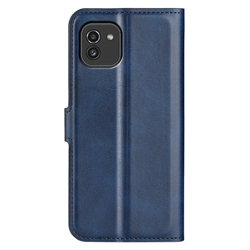 For Samsung Galaxy A03 (164.2mm) Magnetic Clasp Wallet Stand Leather Case Folio Flip Phone Cover - Blue - 3