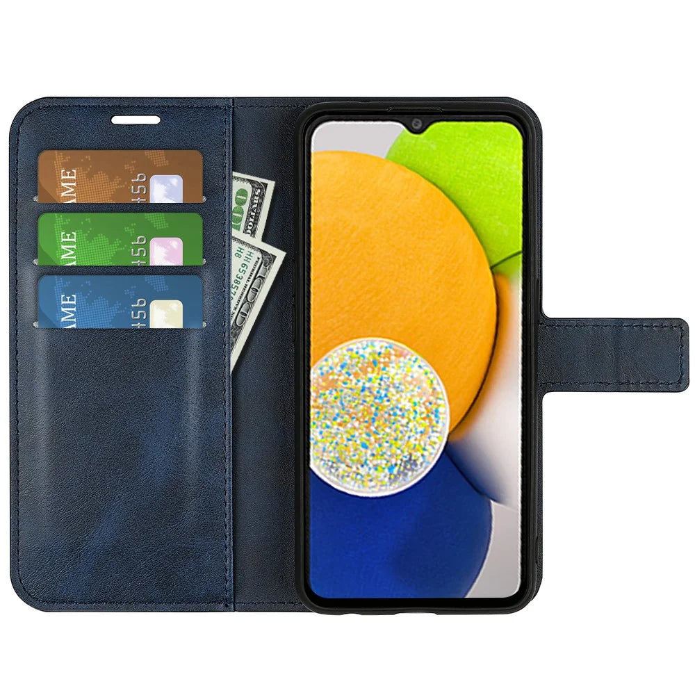 For Samsung Galaxy A03 (164.2mm) Magnetic Clasp Wallet Stand Leather Case Folio Flip Phone Cover - Blue - 4