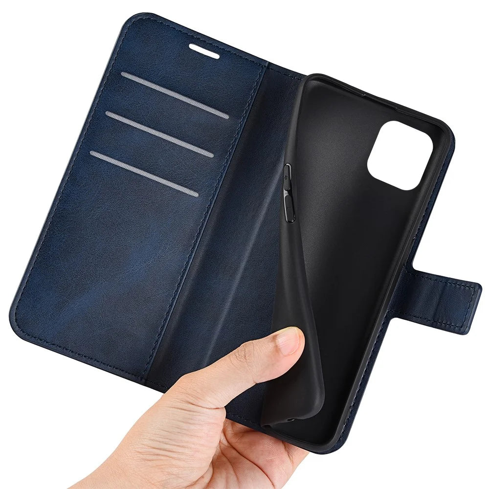 For Samsung Galaxy A03 (164.2mm) Magnetic Clasp Wallet Stand Leather Case Folio Flip Phone Cover - Blue - 6