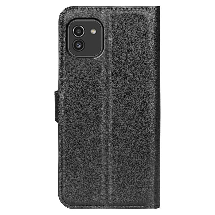 For Samsung Galaxy A03 (164.2mm) Litchi Texture Soft Inner TPU Case + PU Leather Cover with Wallet Stand - Black - 3