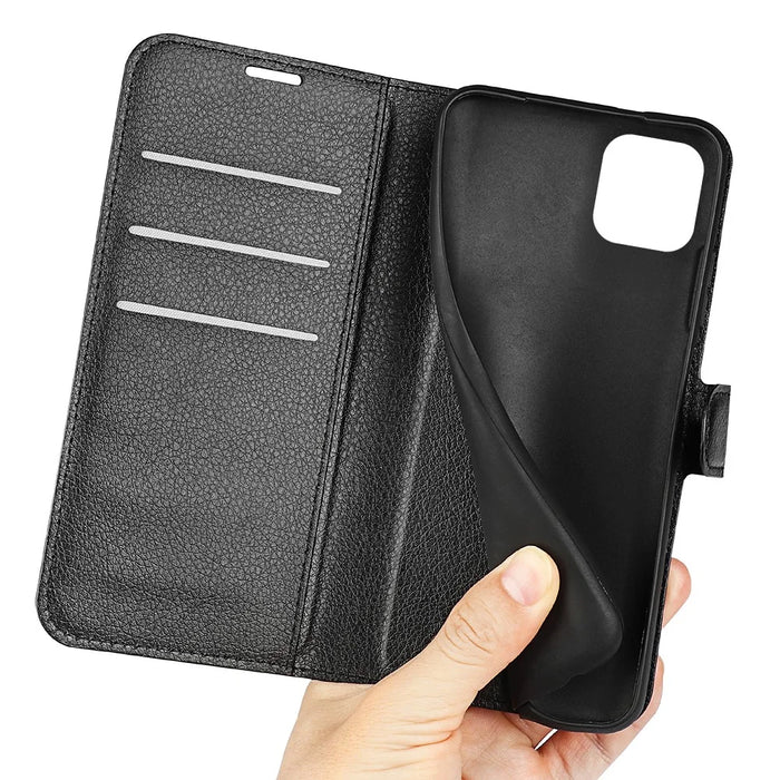 For Samsung Galaxy A03 (164.2mm) Litchi Texture Soft Inner TPU Case + PU Leather Cover with Wallet Stand - Black - 7