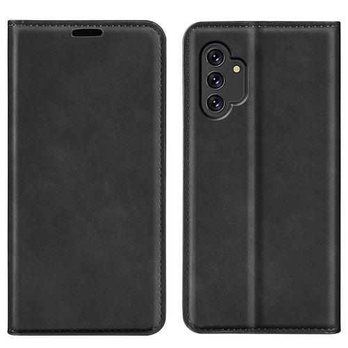For Samsung Galaxy A13 4G Skin-touch PU Leather Wallet Case Foldable Stand Auto Closing Magnetic Flip Phone Cover - Black - 1