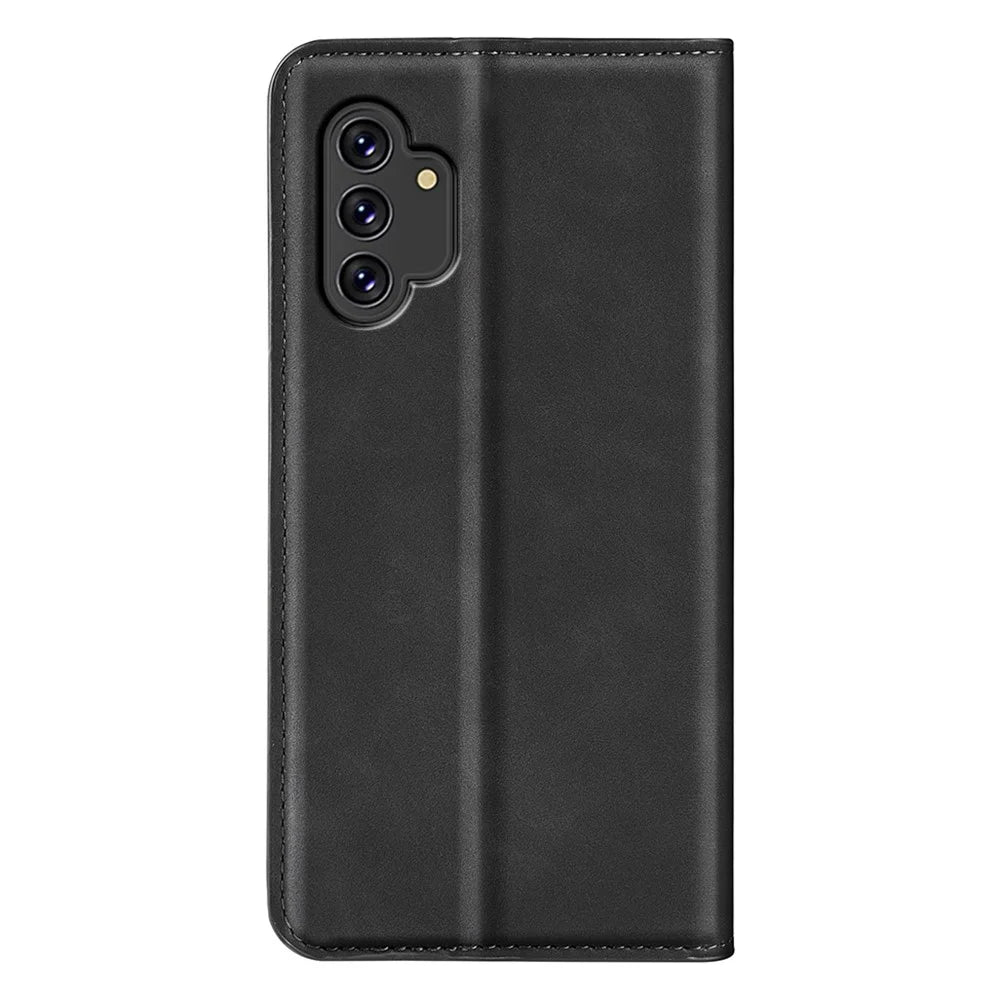 For Samsung Galaxy A13 4G Skin-touch PU Leather Wallet Case Foldable Stand Auto Closing Magnetic Flip Phone Cover - Black - 3