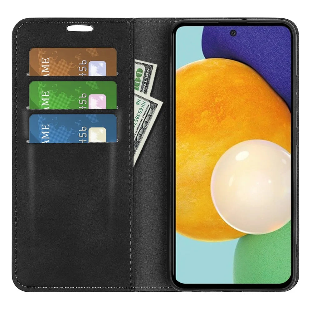 For Samsung Galaxy A13 4G Skin-touch PU Leather Wallet Case Foldable Stand Auto Closing Magnetic Flip Phone Cover - Black - 4