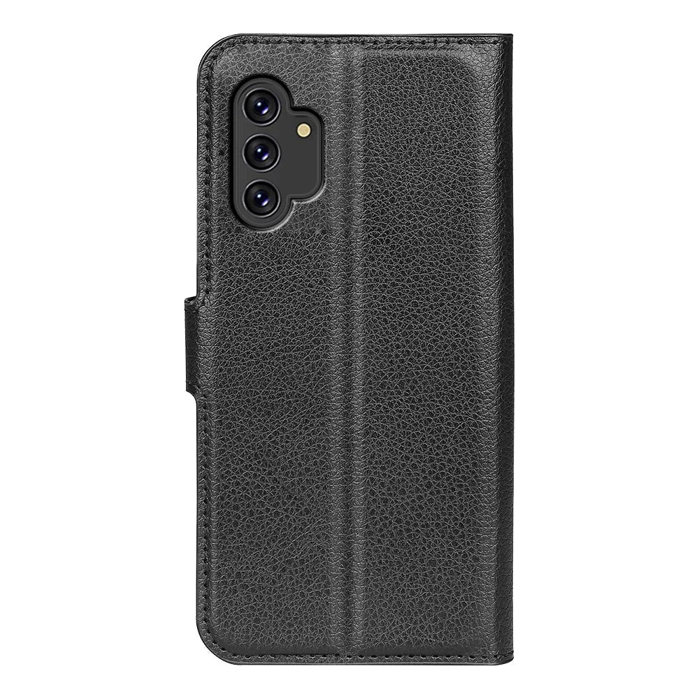For Samsung Galaxy A13 4G Litchi Texture PU Leather Cover Wallet Stand Magnetic Clasp Folio Flip Phone Case - Black - 3