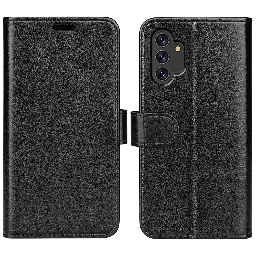 For Samsung Galaxy A13 4G Full Protection Crazy Horse Texture PU Leather Wallet Case Stand Shockproof TPU Inner Shell Phone Cover - Black - 1