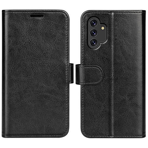For Samsung Galaxy A13 4G Full Protection Crazy Horse Texture PU Leather Wallet Case Stand Shockproof TPU Inner Shell Phone Cover - Black - 1