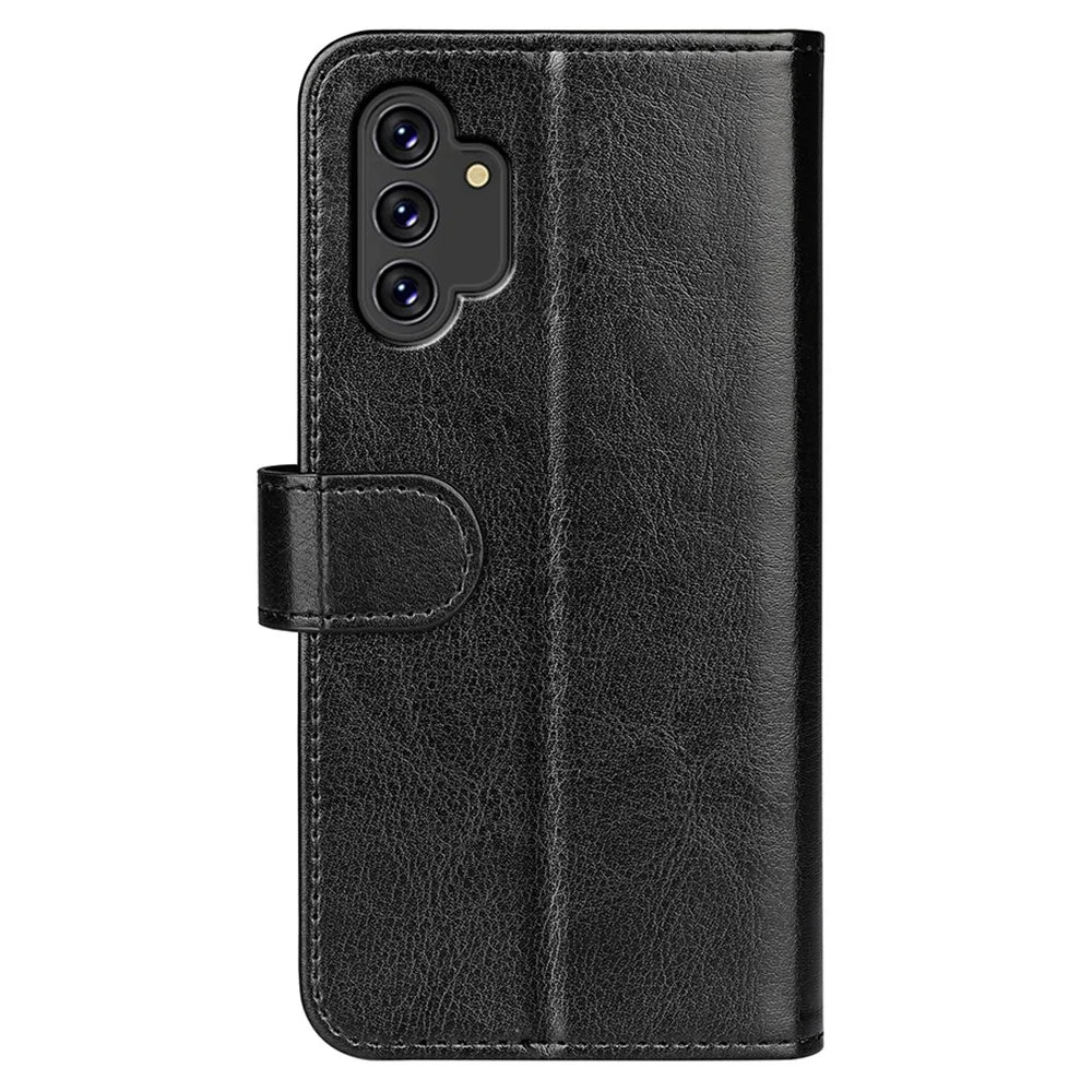 For Samsung Galaxy A13 4G Full Protection Crazy Horse Texture PU Leather Wallet Case Stand Shockproof TPU Inner Shell Phone Cover - Black - 3
