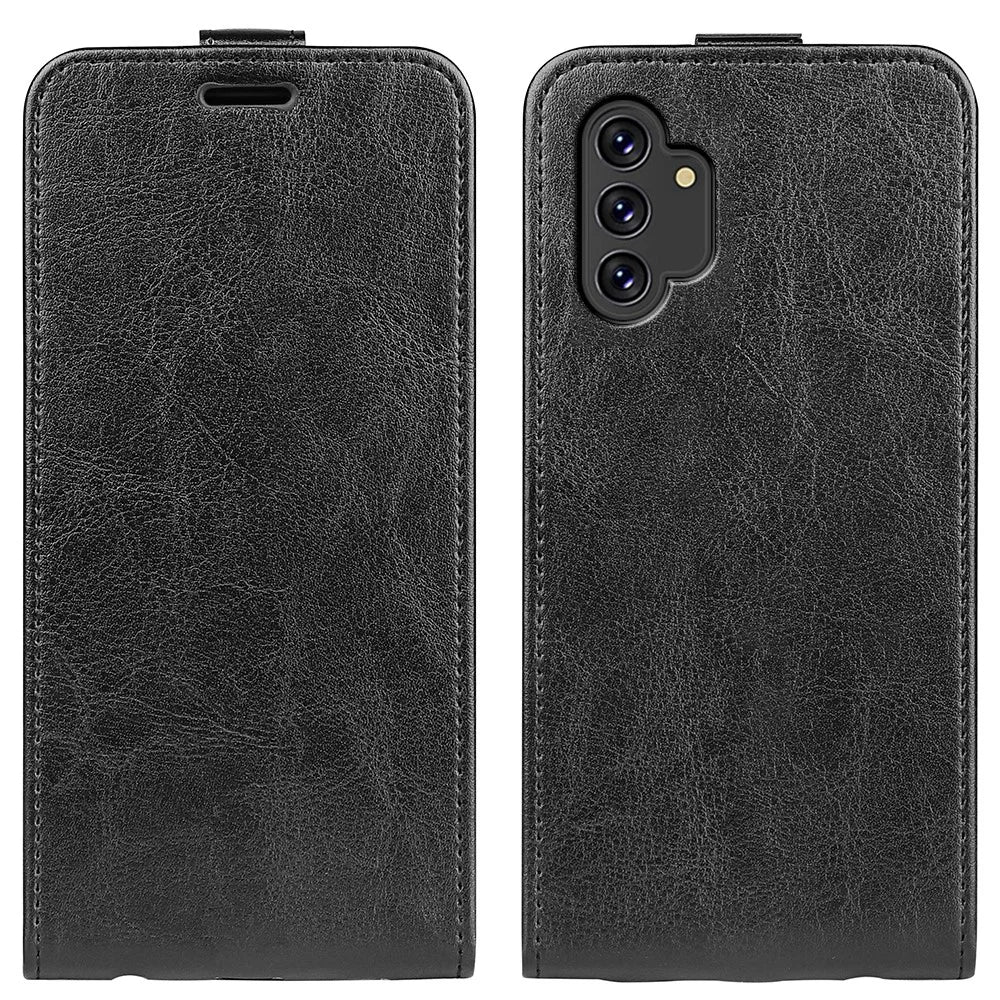 For Samsung Galaxy A13 4G Crazy Horse Texture Vertical Flip Leather Cover Card Slot Phone Shell Protector - Black - 1