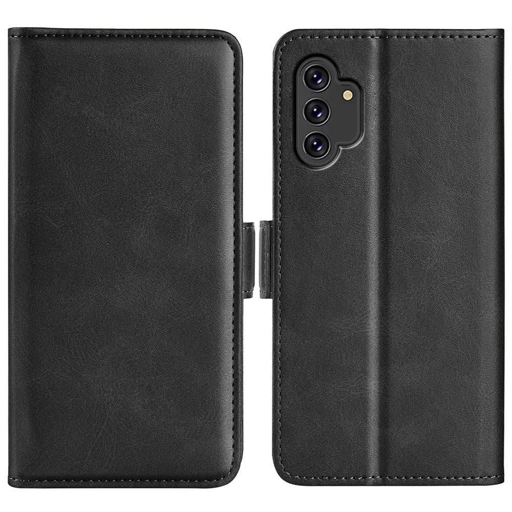 For Samsung Galaxy A13 4G Stand Wallet Design PU Leather Magnetic Double Clasps Case Phone Cover - Black - 1