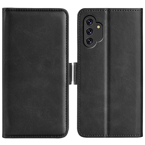 For Samsung Galaxy A13 4G Stand Wallet Design PU Leather Magnetic Double Clasps Case Phone Cover - Black - 1