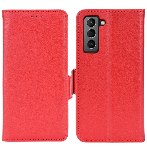 Litchi Texture Shockproof PU Leather Wallet Cover Double Magnetic Closure Flip Phone Case with Stand for Samsung Galaxy S22+ 5G - Red - 1