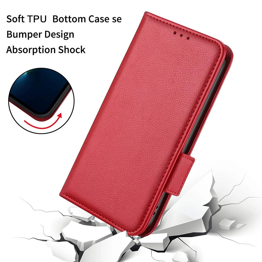 Litchi Texture Shockproof PU Leather Wallet Cover Double Magnetic Closure Flip Phone Case with Stand for Samsung Galaxy S22+ 5G - Red - 7