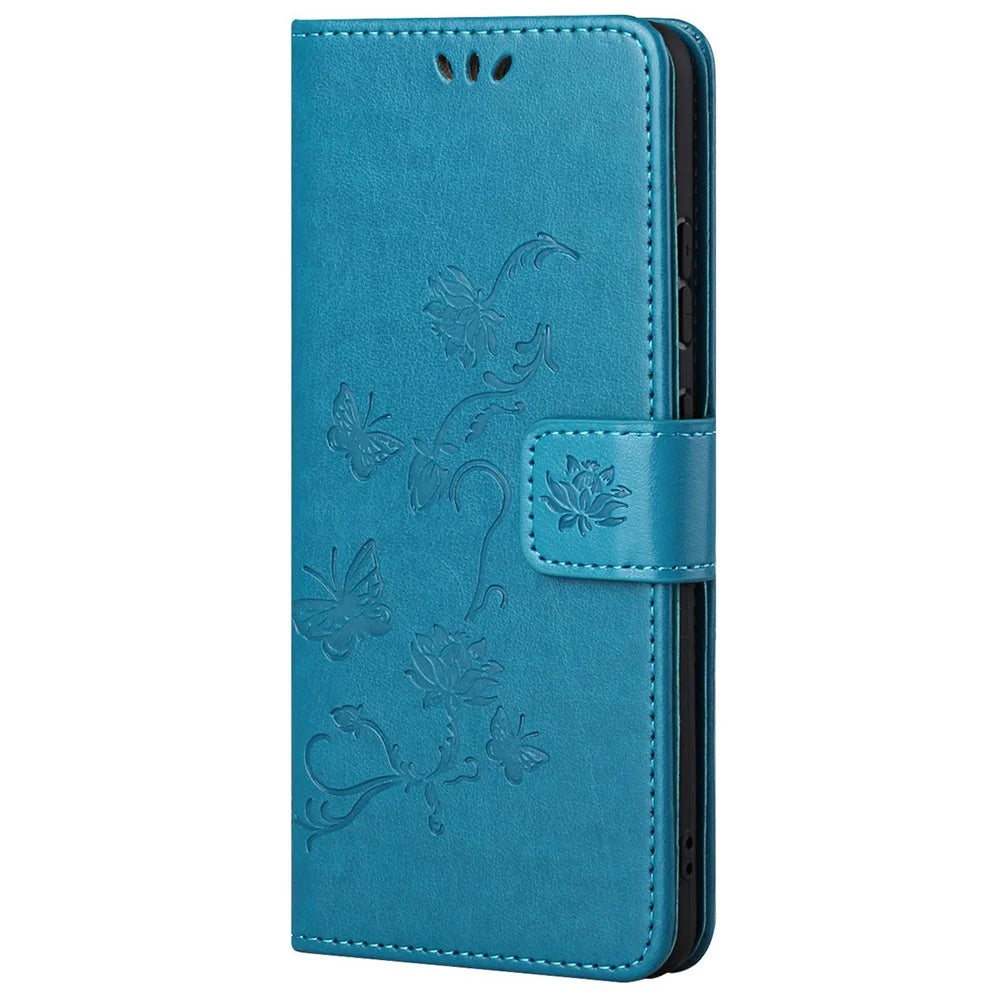 For Samsung Galaxy A13 4G Imprinted Butterflies Flower Anti-fall PU Leather Wallet Function Phone Case Stand Shell - Blue - 2