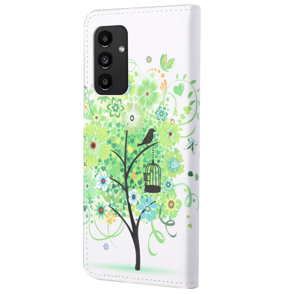 For Samsung Galaxy A13 4G Stand Wallet Cross Texture Leather Cover Pattern Printing Shockproof Phone Case - Green Tree - 3