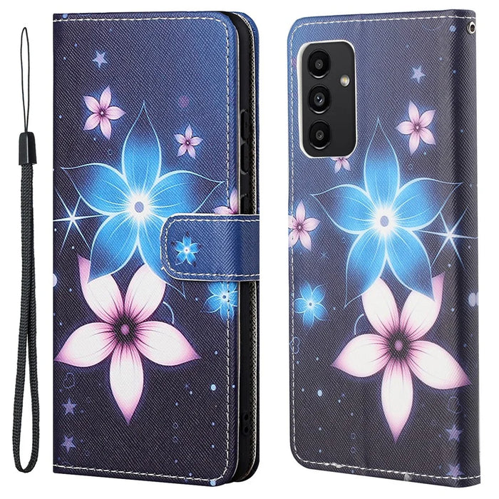 For Samsung Galaxy A13 4G 3D Pattern Printing PU Leather + TPU Phone Case Cross Texture Stand Wallet Protective Cover with Strap - Flower - 1
