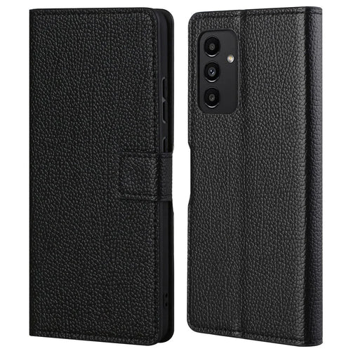 For Samsung Galaxy A13 4G Litchi Texture Full Protection PU Leather Wallet Stand Phone Case Shell - Black - 1