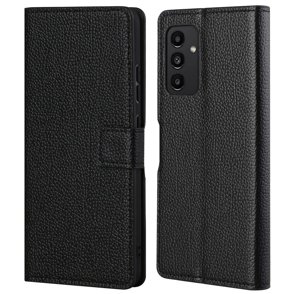 For Samsung Galaxy A13 4G Litchi Texture Full Protection PU Leather Wallet Stand Phone Case Shell - Black - 1